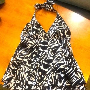 INC black and white halter loose hem tankini